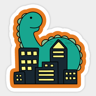 cute giant green monster brachiosaurus in the city Sticker